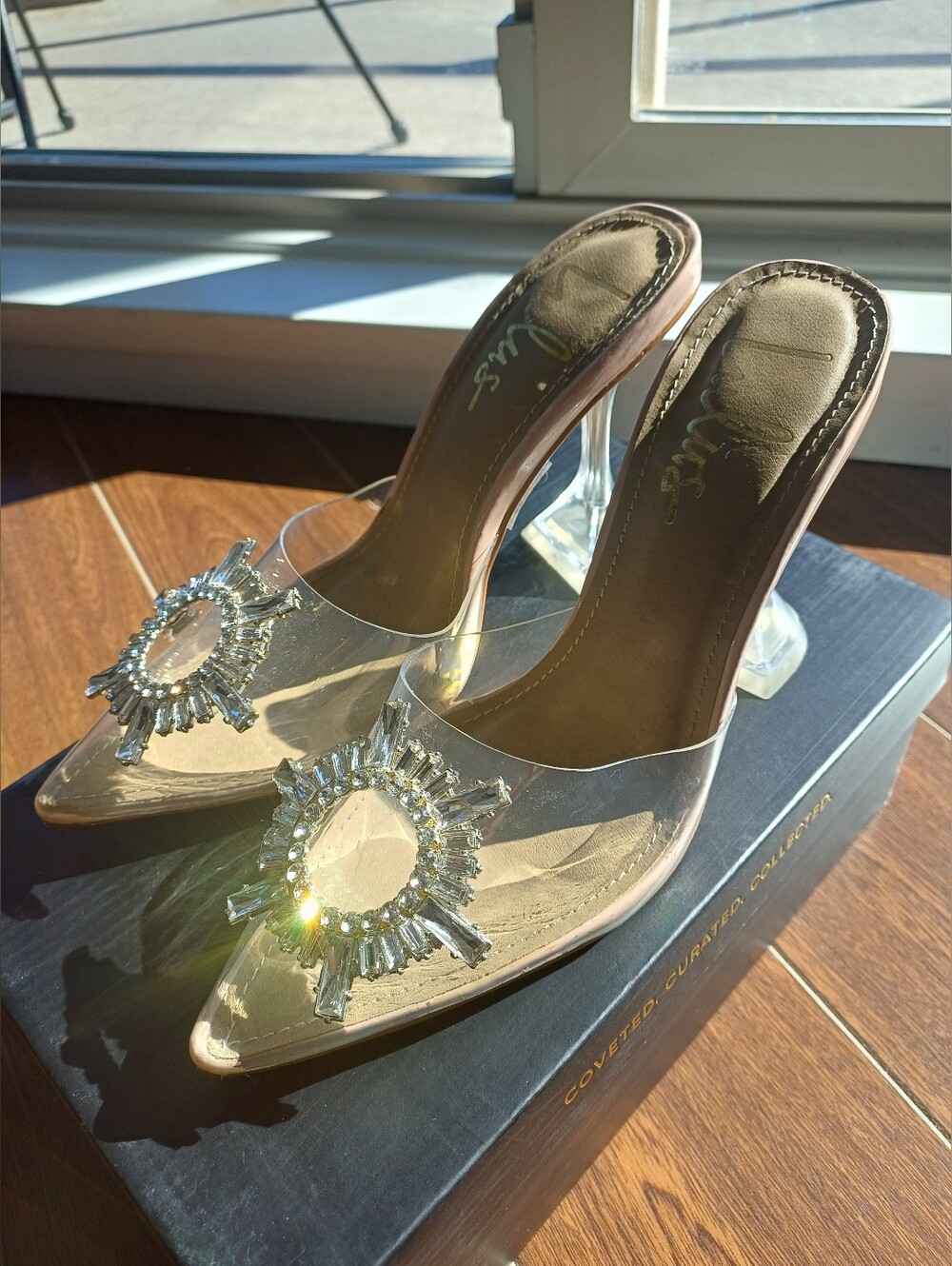 Lulus Midnight Light Nude / Clear Rhinestone Pointed-Toe Mules Size 6